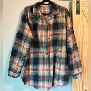 Plaid Flannel Shirt Brown Black Rust Oversized Button Up Women's 2XL